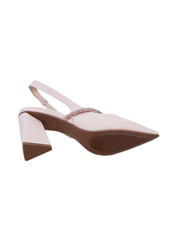 Comfort - Scarpin Feminino Tira Strass Salto Bloco Comfort Aveia 6