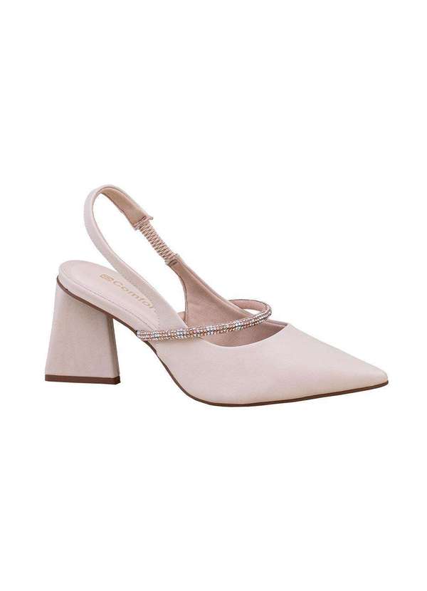 Comfort - Scarpin Feminino Tira Strass Salto Bloco Comfort Aveia 7