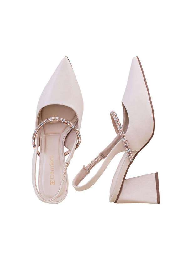 Comfort - Scarpin Feminino Tira Strass Salto Bloco Comfort Aveia 8
