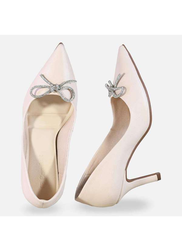 Comfort - Scarpin Laço Strass Preto Aveia 3