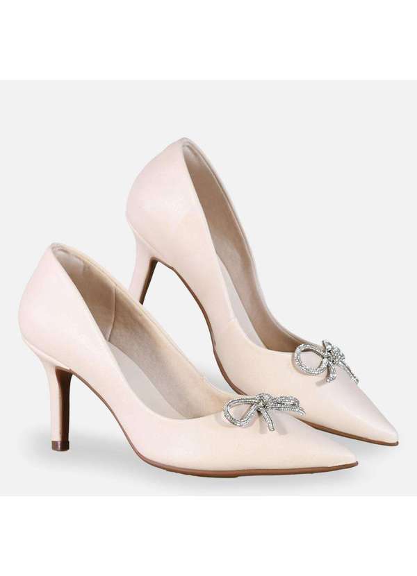 Comfort - Scarpin Laço Strass Preto Aveia 4