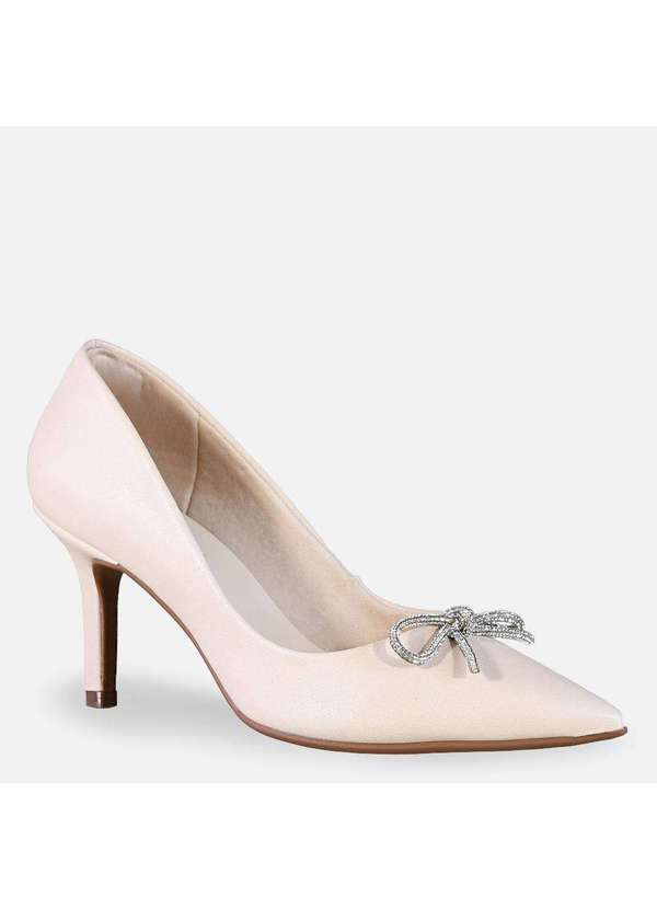 Comfort - Scarpin Laço Strass Preto Aveia 5