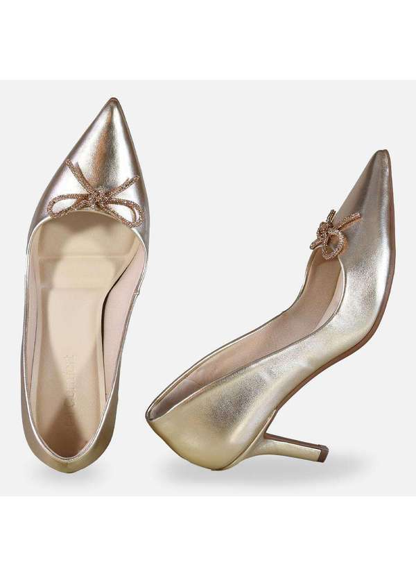 Comfort - Scarpin Laço Strass Preto Dourado