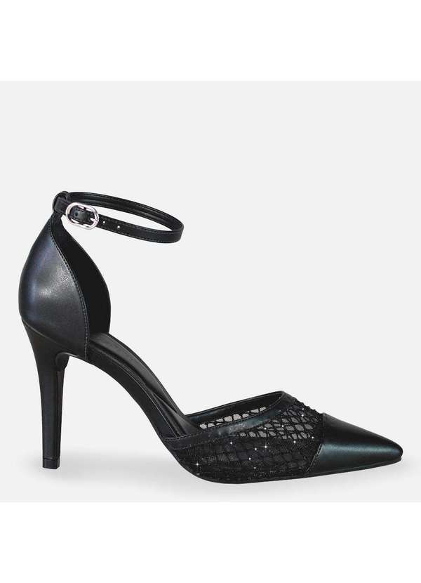 Comfort - Scarpin Tela Geométrica Champagne Preto 4