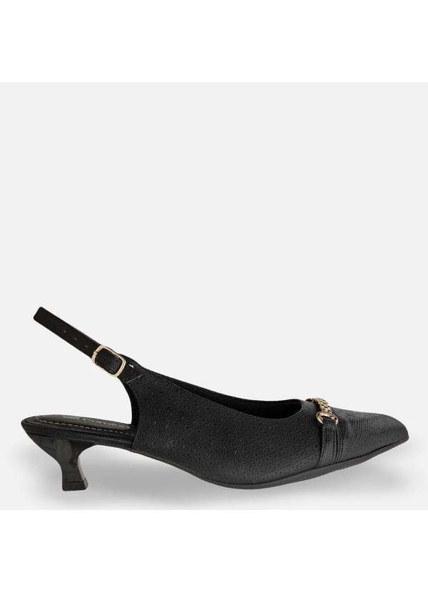 Comfort - Scarpin Texturizado Fivela Frontal Preto Preto