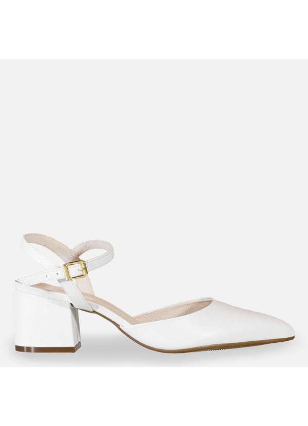 Comfort - Slingback Couro Salto Bloco Branco Branco 1
