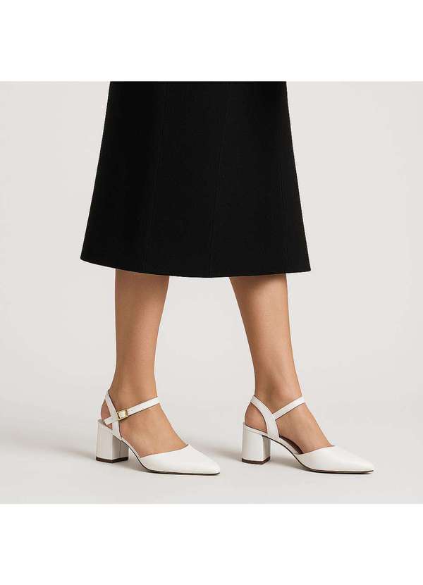 Comfort - Slingback Couro Salto Bloco Branco Branco 2