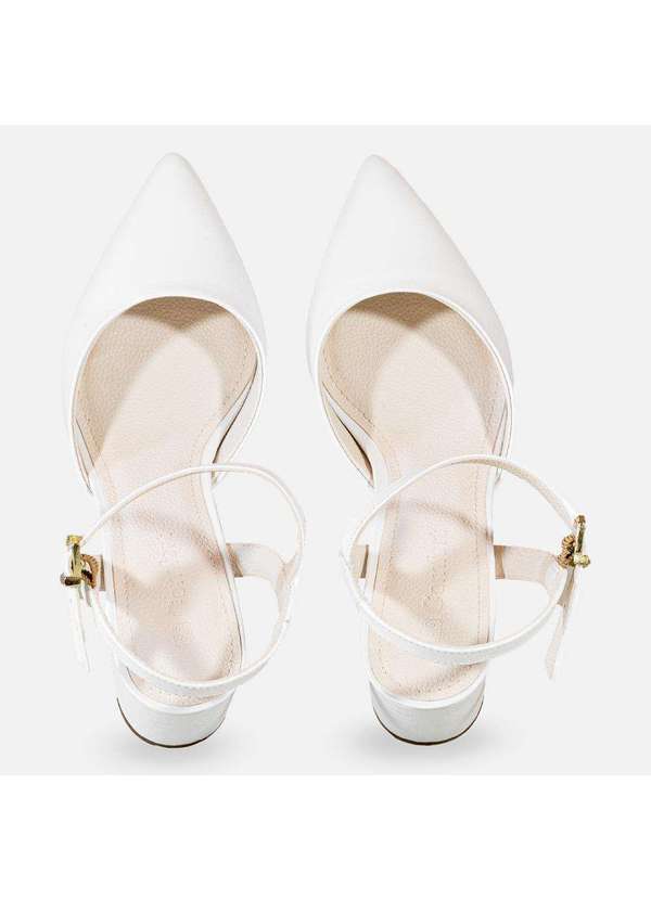 Comfort - Slingback Couro Salto Bloco Branco Branco 3