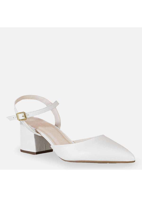 Comfort - Slingback Couro Salto Bloco Branco Branco 4