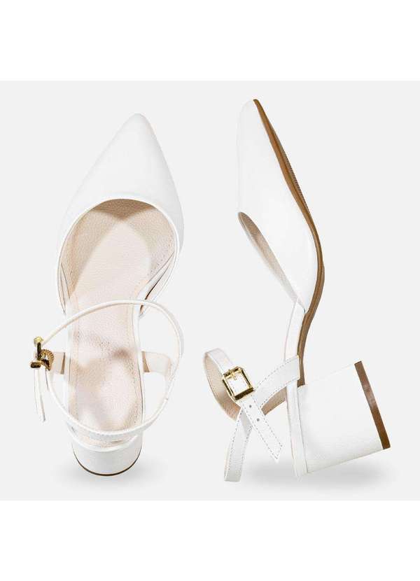 Comfort - Slingback Couro Salto Bloco Branco Branco 5
