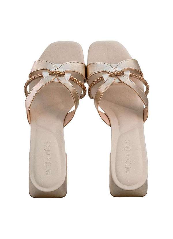 Comfort - Sandália Strass Salto Bloco Aveia Dourado 2