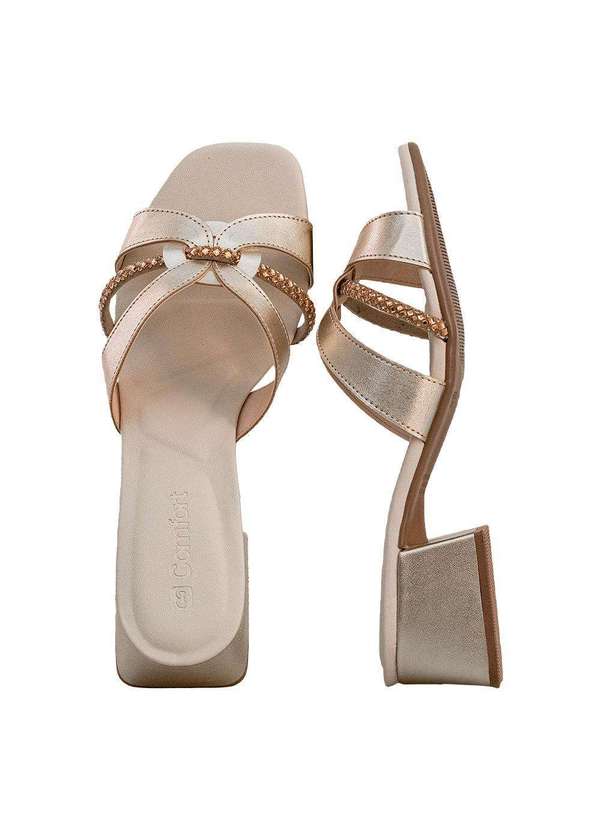 Comfort - Sandália Strass Salto Bloco Aveia Dourado 7