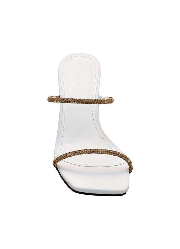 Comfort - Tamanco Feminino com Salto Médio e Tiras Finas Strass Comfort Branco 4