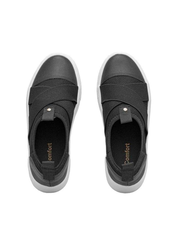 Comfort - Tênis Feminino Casual Detalhe Elástico Comfort Preto 4