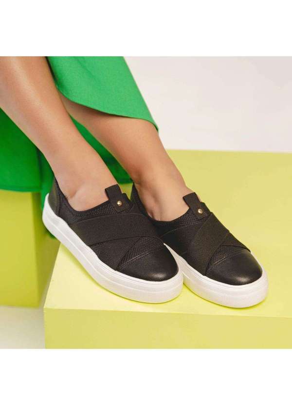 Comfort - Tênis Feminino Casual Detalhe Elástico Comfort Preto 9