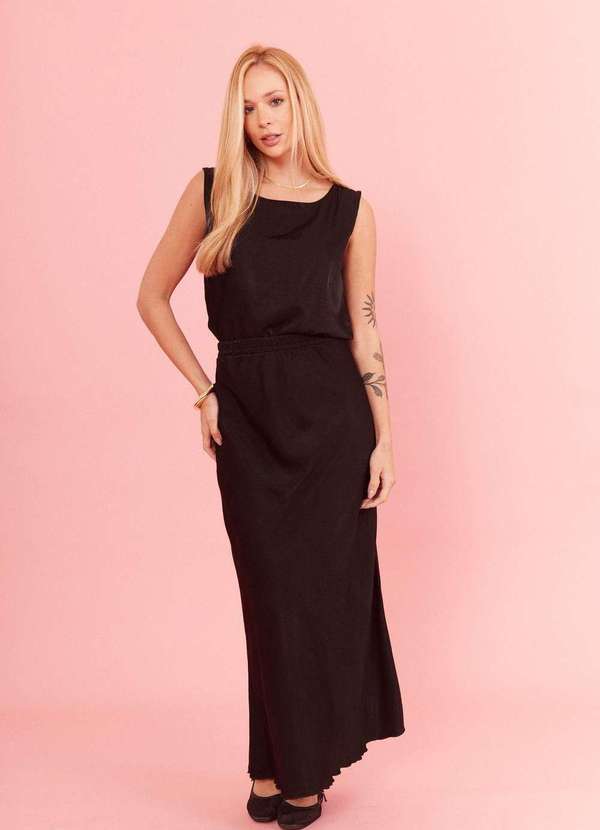 In Love - Saia Midi Alongada Paola Preto Preto