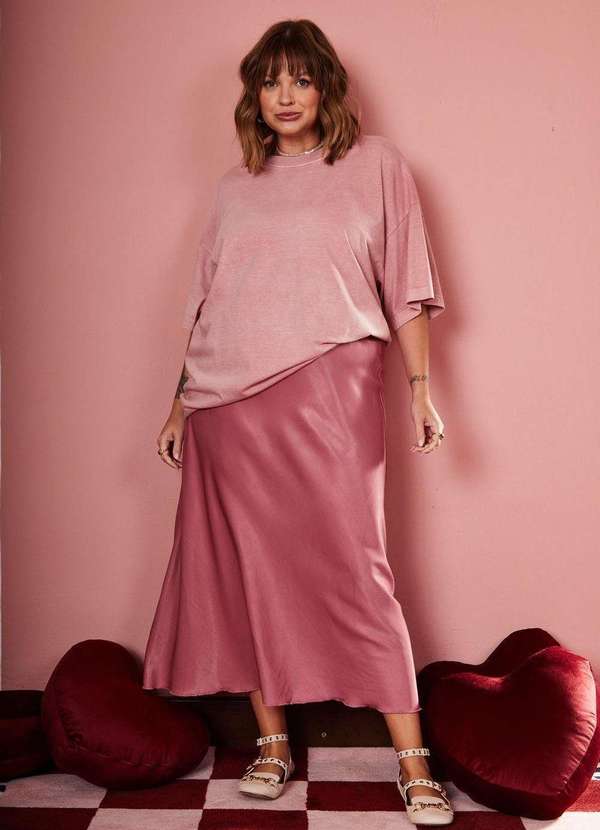 In Love - Saia Midi Alongada Paola Rose Rosa 2