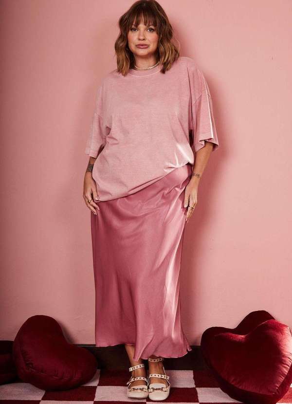 In Love - Saia Midi Alongada Paola Rose Rosa 5