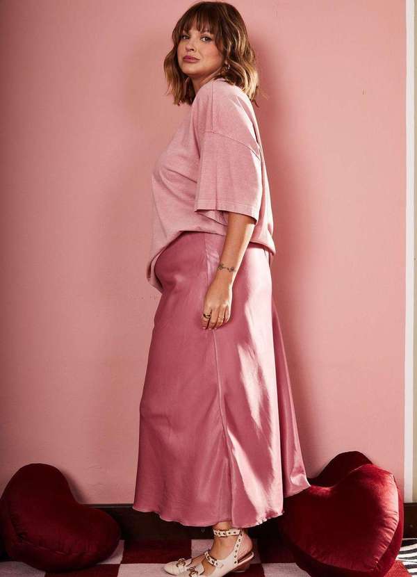 In Love - Saia Midi Alongada Paola Rose Rosa 6