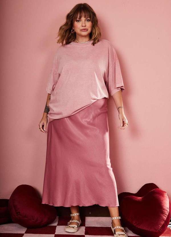 In Love - Saia Midi Alongada Paola Rose Rosa 7