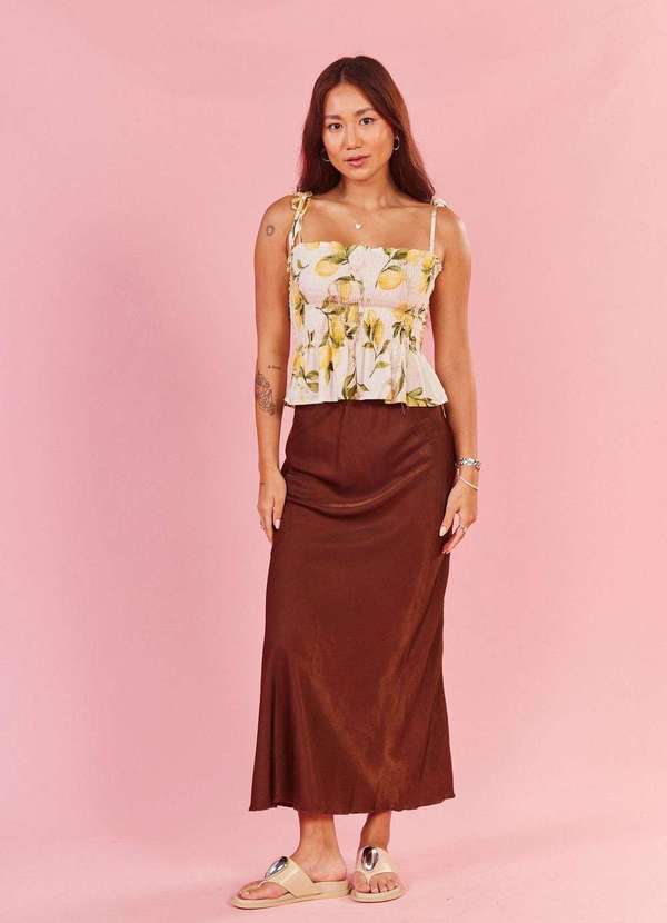 In Love - Saia Midi de Cetim Serena Marrom Marrom 3