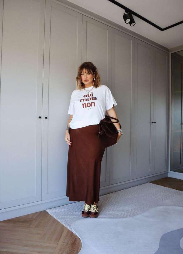 In Love - Saia Midi de Cetim Serena Marrom Marrom 4