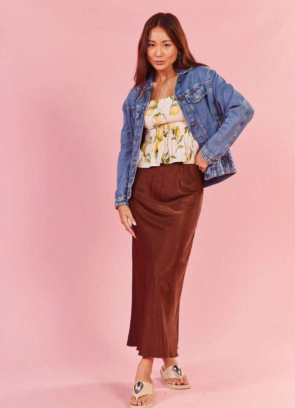 In Love - Saia Midi de Cetim Serena Marrom Marrom 5