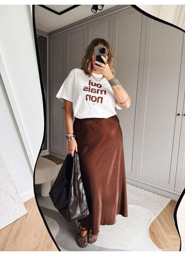 In Love - Saia Midi de Cetim Serena Marrom Marrom 6