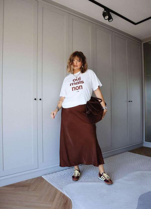 In Love - Saia Midi de Cetim Serena Marrom Marrom 9