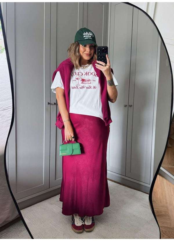 In Love - Saia Midi de Cetim Serena Pluma Rosa 3