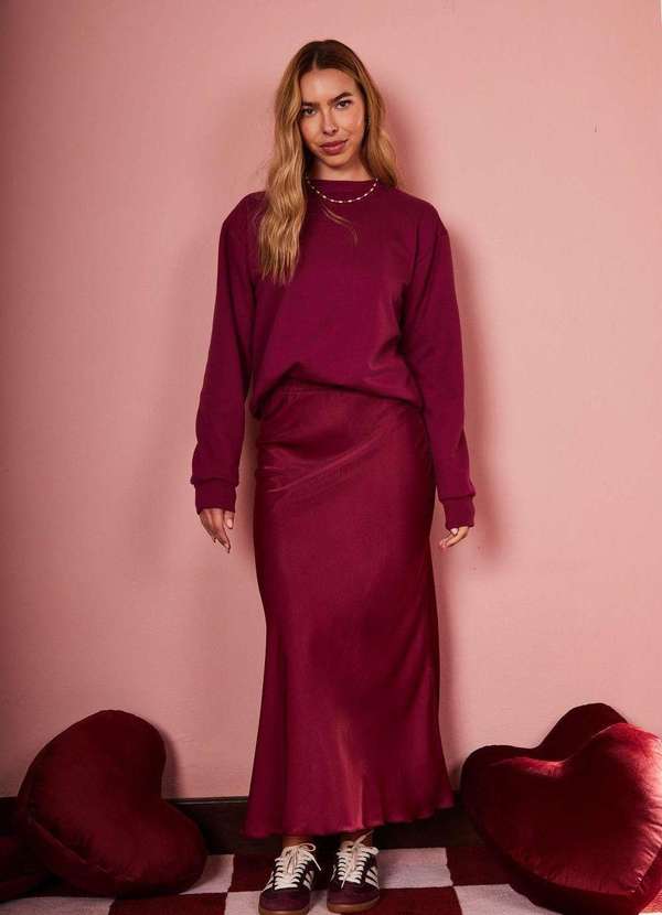 In Love - Saia Midi de Cetim Serena Pluma Rosa 4