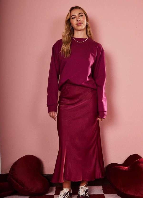 In Love - Saia Midi de Cetim Serena Pluma Rosa 6