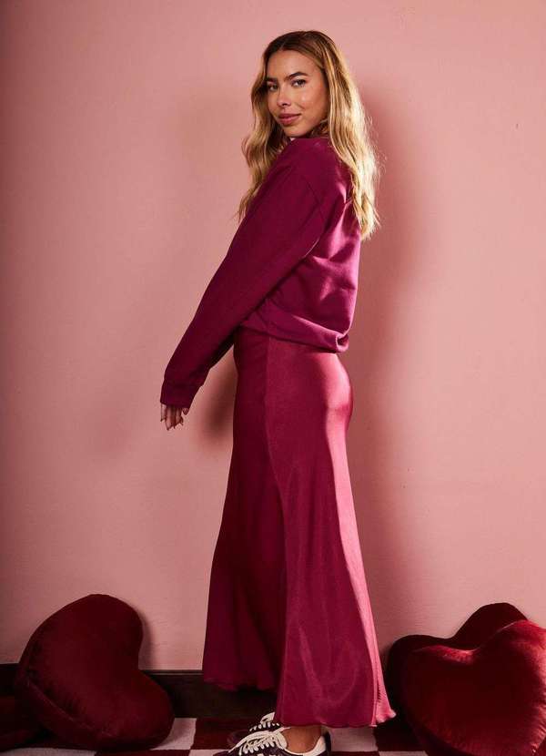 In Love - Saia Midi de Cetim Serena Pluma Rosa 8