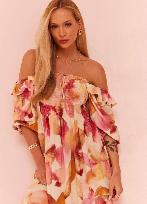 In Love - Vestido Midi Laura Floral Fundo Off Estampado 11