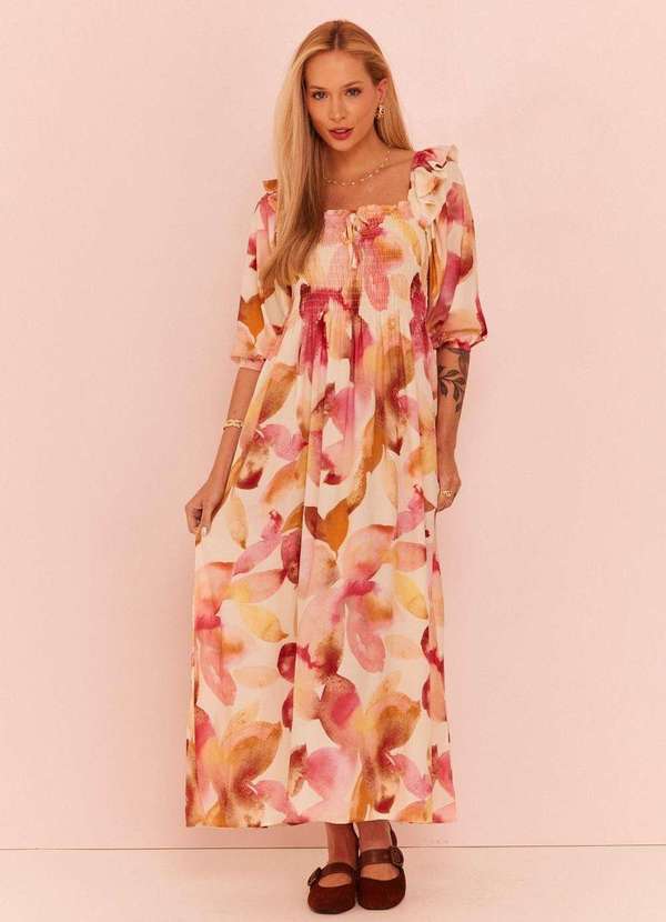 In Love - Vestido Midi Laura Floral Fundo Off Estampado 12