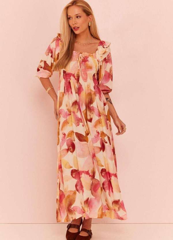 In Love - Vestido Midi Laura Floral Fundo Off Estampado 13
