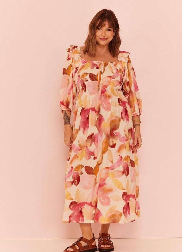 In Love - Vestido Midi Laura Floral Fundo Off Estampado 9