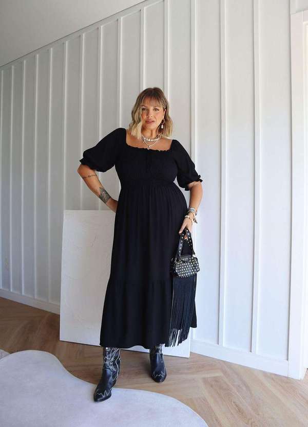 In Love - Vestido Midi Laura Preto Preto