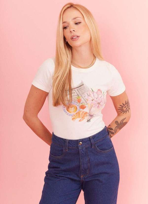 In Love - Baby Tee Jornal Paris Off White Branco 5