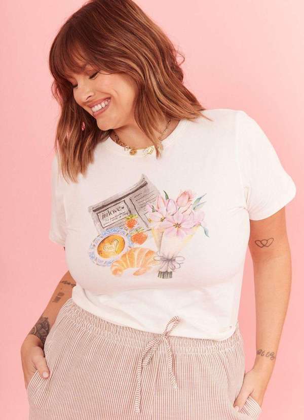 In Love - Baby Tee Jornal Paris Off White Branco 6
