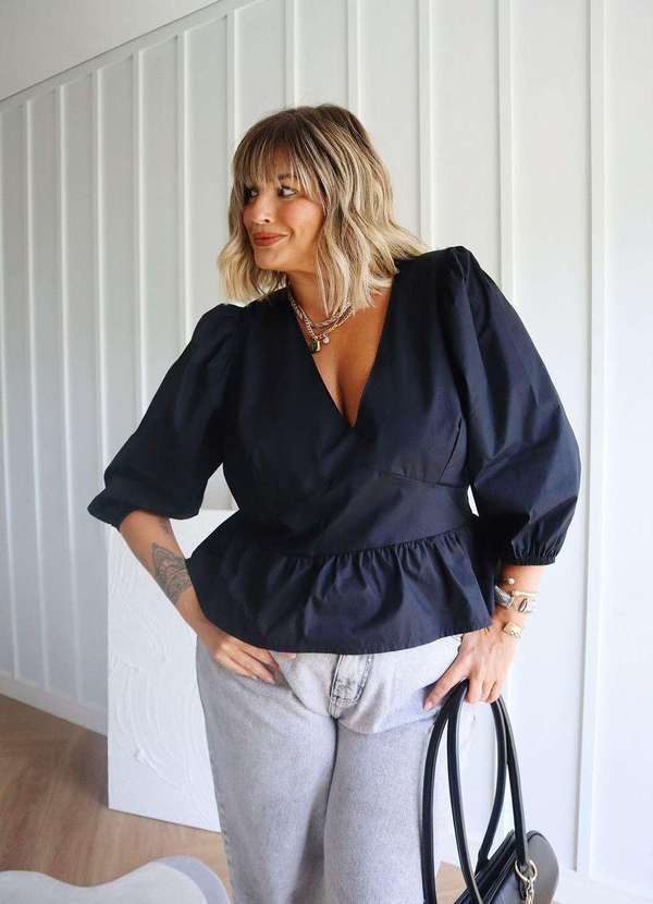 In Love - Blusa Manga 3/4 Millie Preto Preto