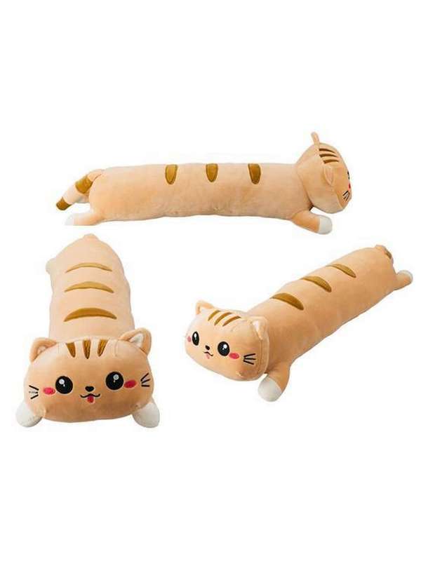 Minas de Presentes - Almofada de Pelúcia Gato Bege Mostrando a Lingua 60cm Amarelo