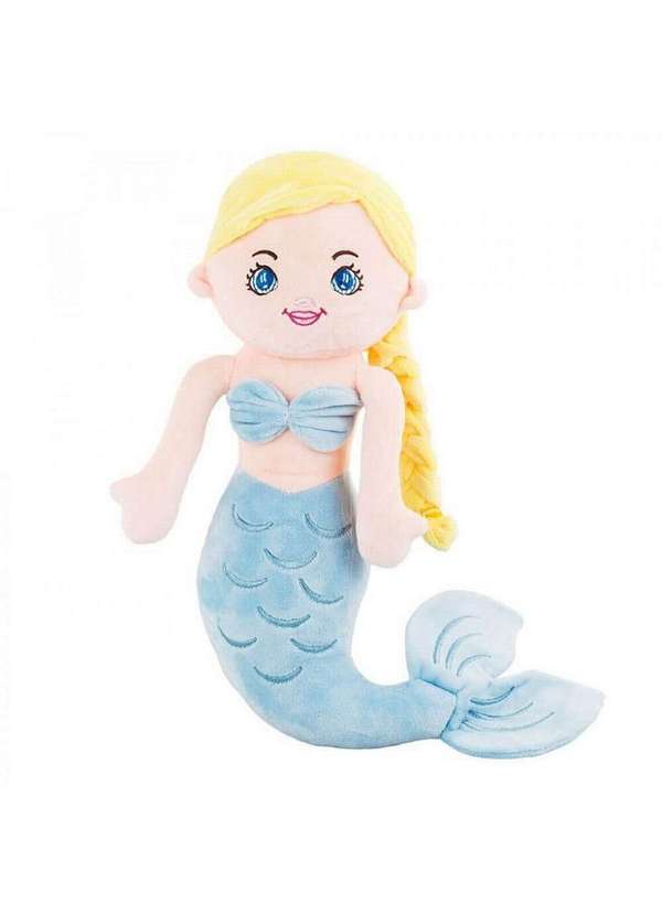 Minas de Presentes - Boneca Sereia Pelúcia Azul Loira 37cm Branco