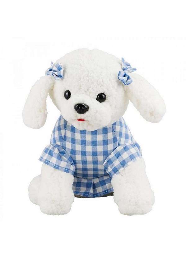 Minas de Presentes - Cachorrinha Poodle de Pelúcia Vestido Azul 23cm Branco