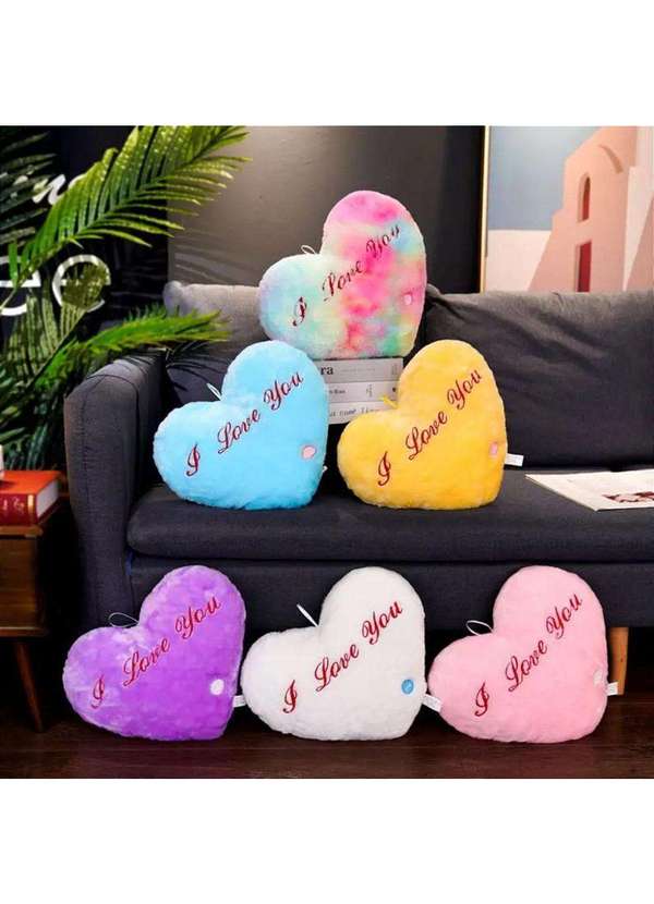 Minas de Presentes - Coração de Pelúcia Almofada com Luz Led Colorido 36cm Rosa