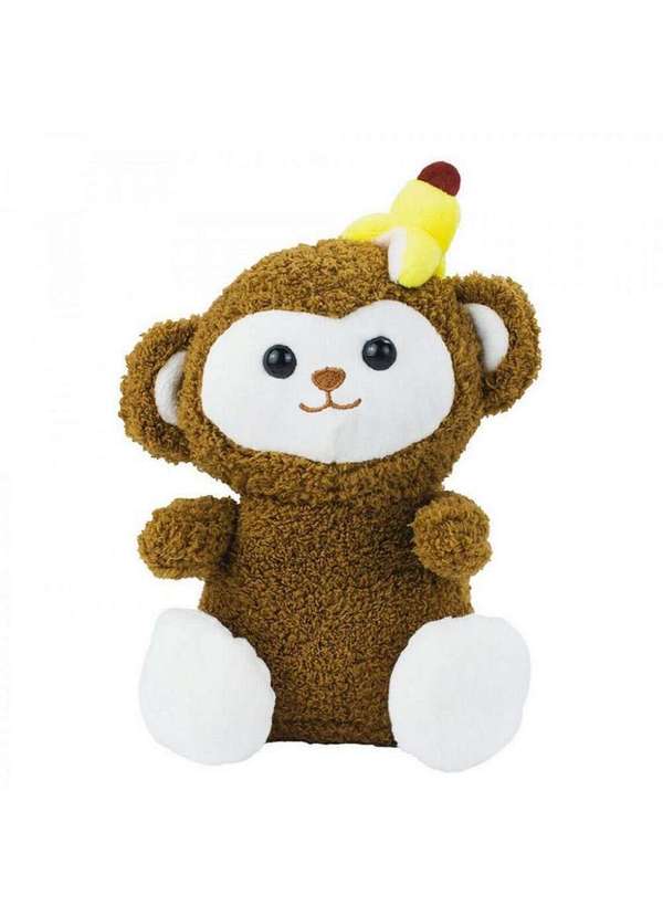 Minas de Presentes - Macaco de Pelúcia Sentado com Bananinha na Cabeça 22cm Marrom