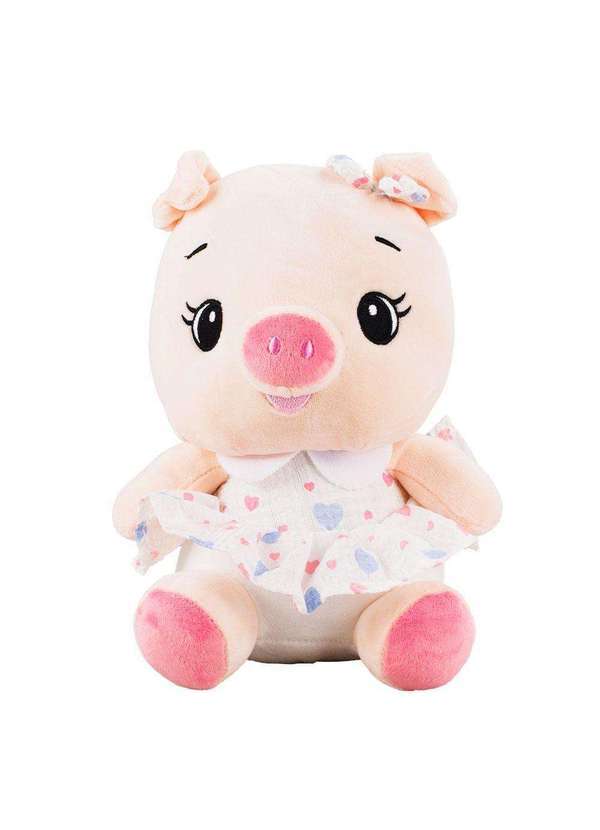 Minas de Presentes - Porquinha de Pelúcia Sentada Saia Coração Azul 25cm Azul