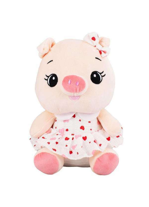 Minas de Presentes - Porquinha de Pelúcia Sentada Saia Coração Vermelho 25cm Vermelho