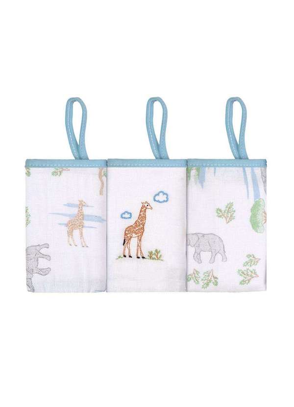 Papi - Paninho de Boca Bordado Africa com Prendedor de Chupeta Azul