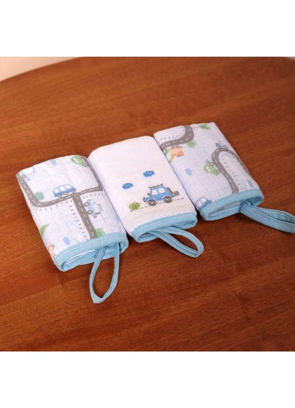 Papi - Paninho de Boca Bordado Carros com Prendedor de Chupeta Azul 2